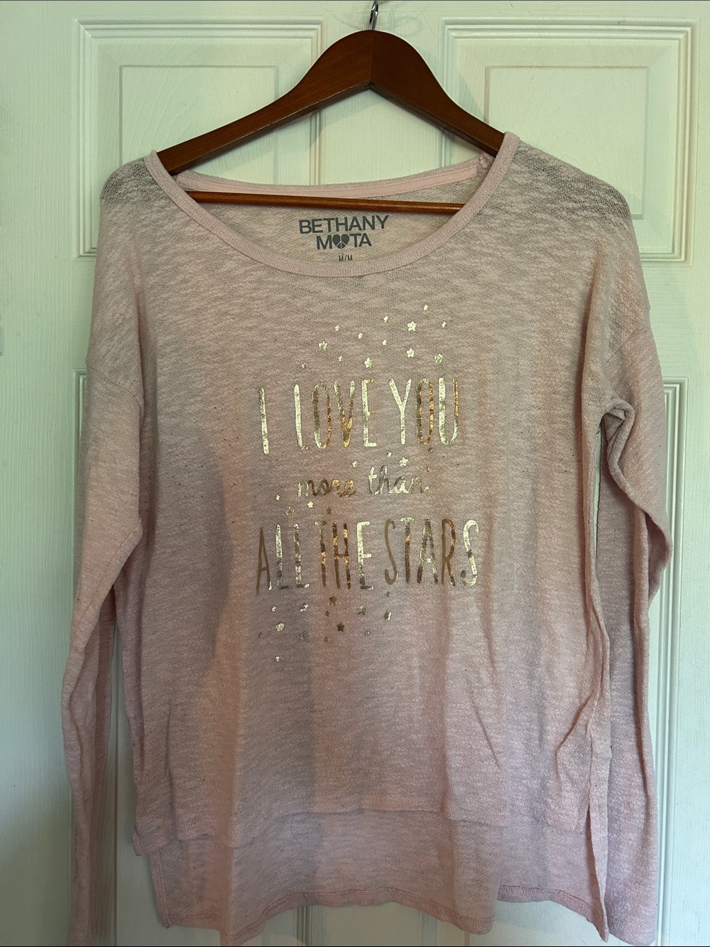 Bethany Mota Pale Pink Crewneck Sweater with Gold Foil Stars